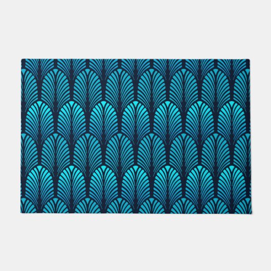 Art Deco Feather Pattern, Turquoise en Navy Deurmat (Voorkant)