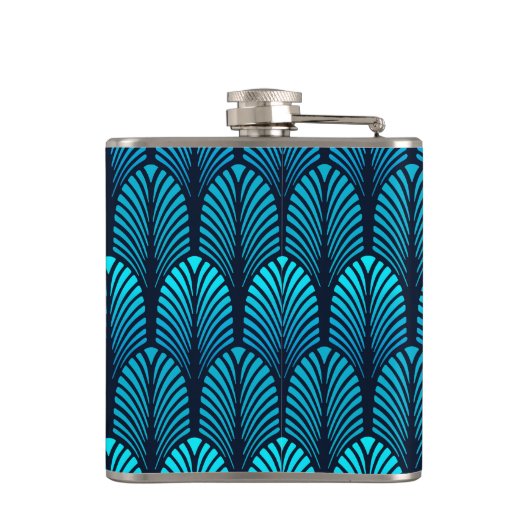 Art Deco Feather Pattern, Turquoise en Navy Heupfles (Achterkant)