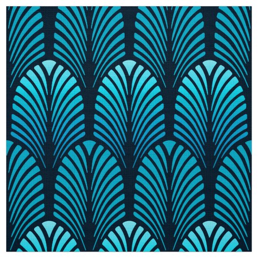 Art Deco Feather Pattern, Turquoise en Navy Stof (Swatch)