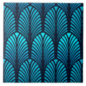 Art Deco Feather Pattern, Turquoise en Navy Tegeltje (Voorkant)