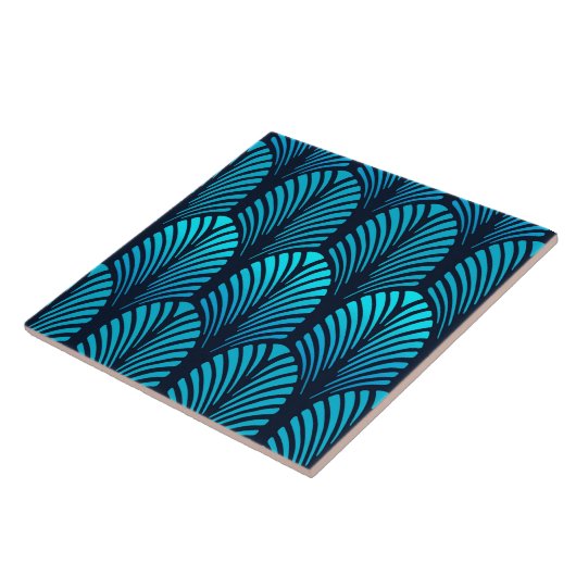 Art Deco Feather Pattern, Turquoise en Navy Tegeltje (Zijkant)
