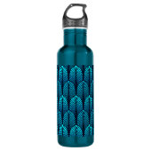 Art Deco Feather Pattern, Turquoise en Navy Waterfles (Voorkant)
