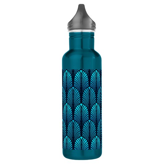 Art Deco Feather Pattern, Turquoise en Navy Waterfles (Links)