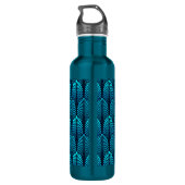 Art Deco Feather Pattern, Turquoise en Navy Waterfles (Achterkant)
