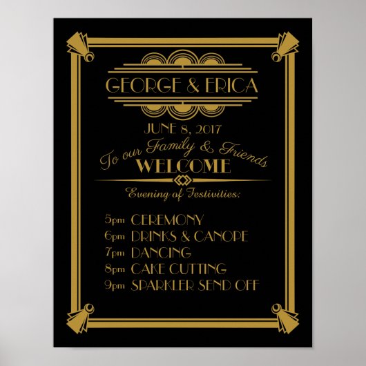 Art Deco-feestdagenplanner, servicevolgorde Poster (Voorkant)