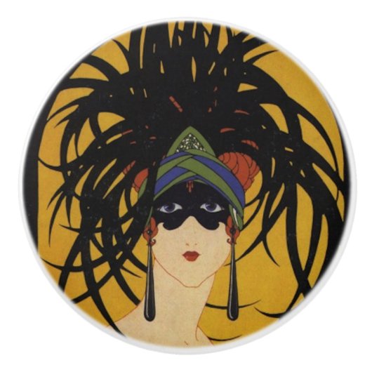 Art Deco Feestelijke Dame Keramische Knop (Voorkant)