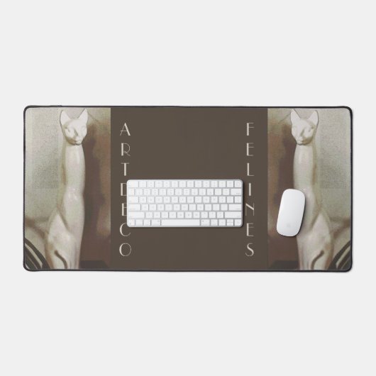 Art Deco Felines Cat Elegant Brown Bureaumat (Keyboard & Muis)