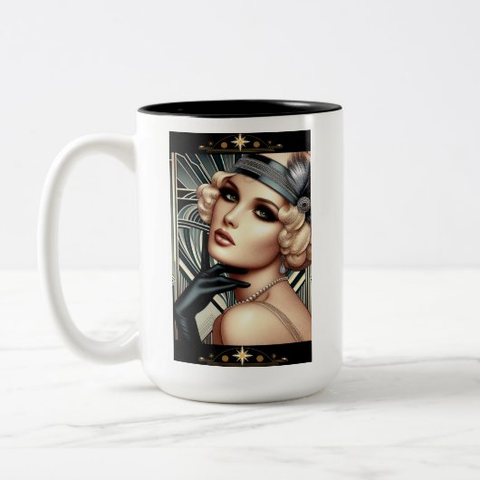 Art Deco Femme Fatale Mok (2 Toon BLK) (Links)