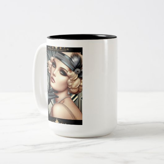 Art Deco Femme Fatale Mok (2 Toon BLK) (Voorkant links)