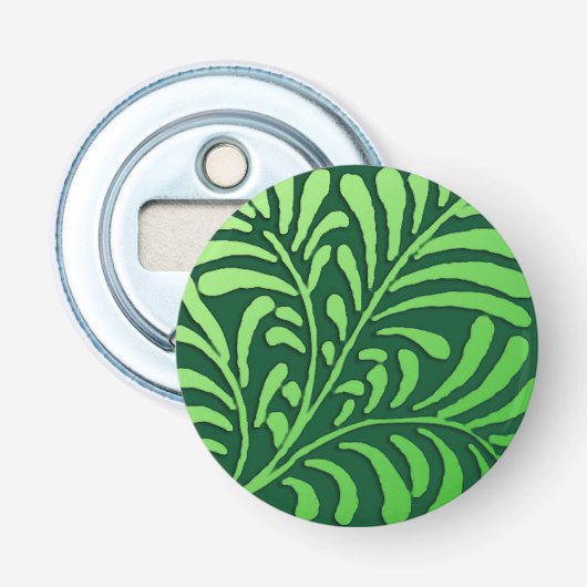 Art Deco-fern-patroon - groene tinten Button Flesopener (Voorkant)