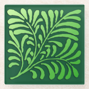 Art Deco-fern-patroon - groene tinten Glazen Onderzetter