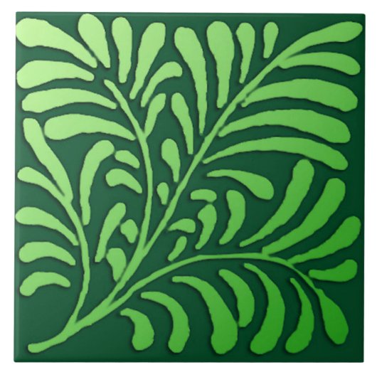 Art Deco-fern-patroon - groene tinten Tegeltje (Voorkant)