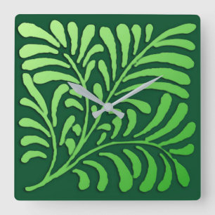 Art Deco-fern-patroon - groene tinten Vierkante Klok