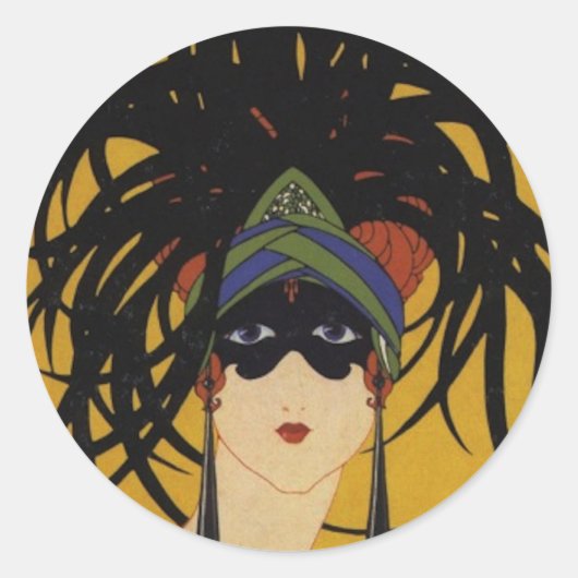 Art Deco Festive Lady Ronde Sticker (Voorkant)