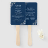 Art Deco Filigree | Navy Blauw Zilver Grijs Progra Handwaaier (Voorkant en achterkant)