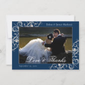Art Deco Filigree | Navy Silver Photo Love Bedankkaart (Voorkant)