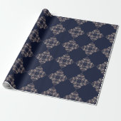 Art Deco Filigree | Ornamental Navy Blue Roos Gold Cadeaupapier (Uitgerold)