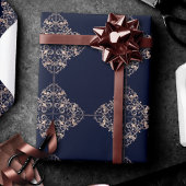Art Deco Filigree | Ornamental Navy Blue Roos Gold Cadeaupapier