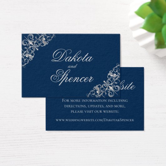 Art Deco Filigree | Silver en Navy Blue Website Visitekaartje (Bureau)