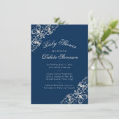 Art Deco Filigree | Silver Navy Blue Baby shower Kaart (Staand voorkant)