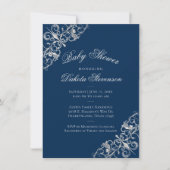 Art Deco Filigree | Silver Navy Blue Baby shower Kaart (Voorkant)