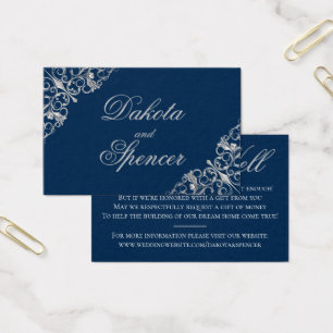 Art Deco Filigree   Silver Navy Blue Wishing Well Visitekaartje