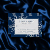 Art Deco Filigree | Zilver- en marineblauw decaden RSVP Kaartje
