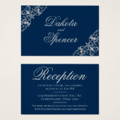 Art Deco Filigree | Zilver- en marineblauw Visitekaartje (Voorkant /achterkant)