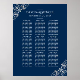 Art Deco Filigree | Zilveren Grijze Navy Zitkaarte Poster