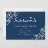 Art Deco Filigree | Zilvergrijs en marineblauw Save The Date (Voorkant)