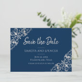 Art Deco Filigree | Zilvergrijs en marineblauw Save The Date (Staand voorkant)