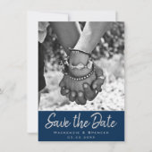 Art Deco Filigree | Zilvergrijs op marineblauwe fo Save The Date (Voorkant)