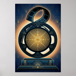 Art Deco-filmspoel goud en middernachtblauw Poster