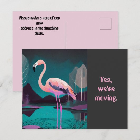 ART DECO FLAMINGO ADRESWIJZIGING BRIEFKAART (Voorkant / Achterkant)