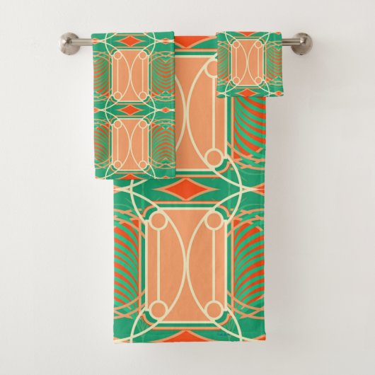 Art Deco Flamingo Roze en Aqua Handdoeken (Insitu)