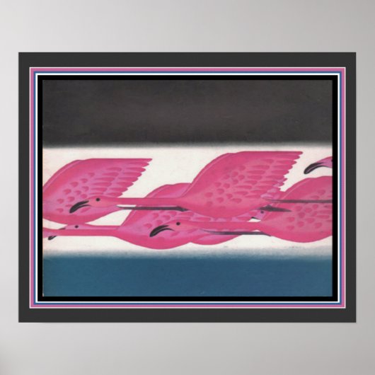 Art Deco "Flamingos in Flight" ca. 1930 Poster (Voorkant)