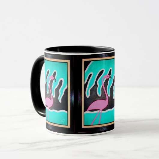 Art Deco Flamingos Mok (Voorkant links)