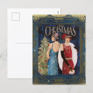 Art Deco Flapper 1920s Vintage-kerstBriefkaart Feestdagenkaart