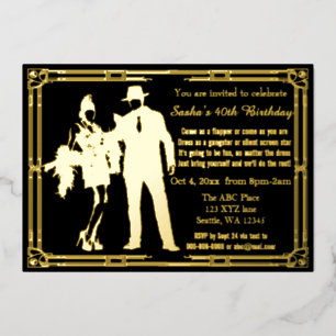 Art deco flapper girl en gangster uit de Roaring T Folie Uitnodiging
