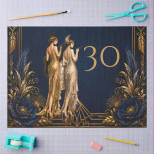 Art Deco flapper girls blauw goud Gatsby decoupage Tissuepapier