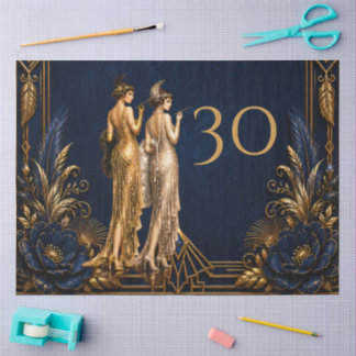 Art Deco flapper girls blauw goud Gatsby decoupage Tissuepapier