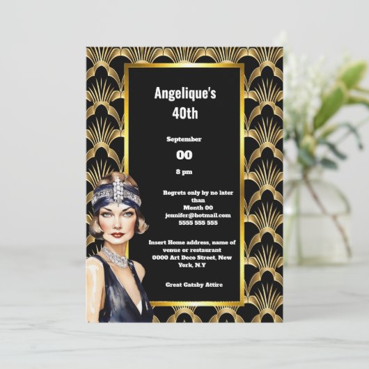 Art deco Flapper meisjes jaren '20 brunette Kaart (Staand voorkant)