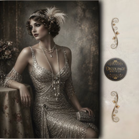 Art Deco Flapper Parel Glam Decoupage Tissuepapier