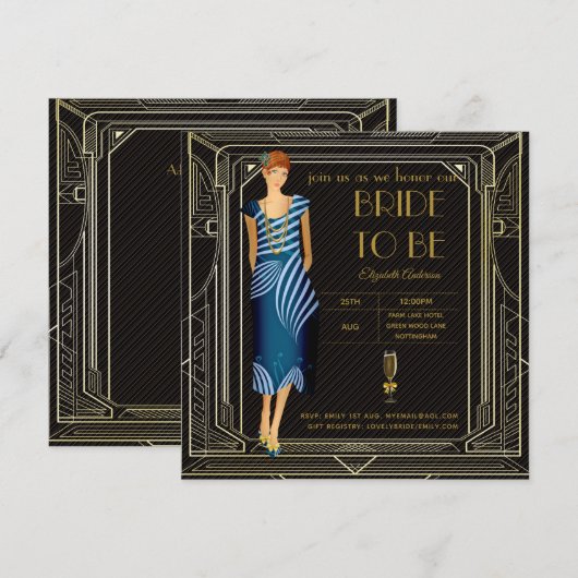 Art Deco Flapper Roaring 20s Vrijgezellenfeest Kaart (Voorkant / Achterkant)