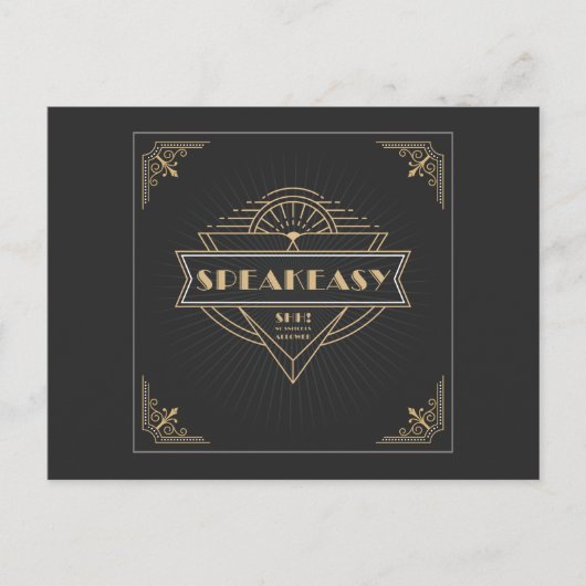 Art Deco Flapper Speakeasy Party (1920) Uitnodiging Briefkaart (Voorkant)