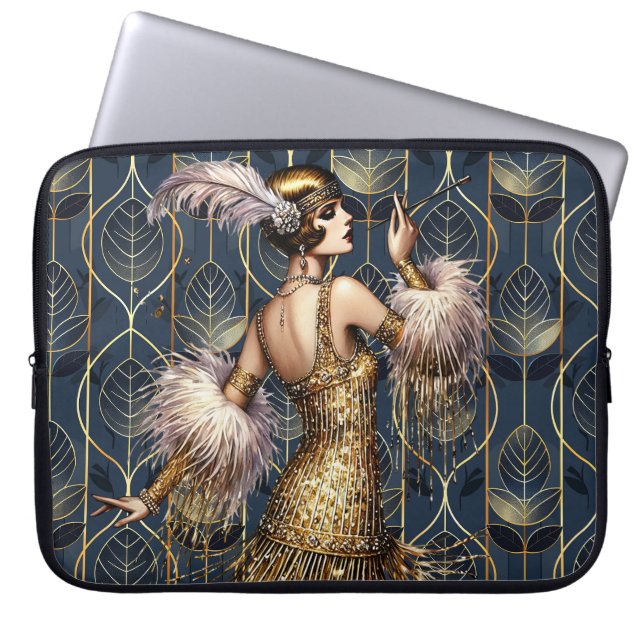 Art Deco Flapper uit het verleden Laptop Sleeve (Voorkant)