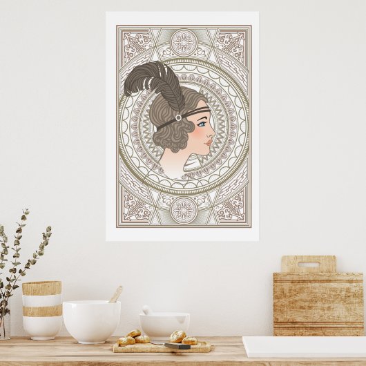 Art Deco Flapper uit het verleden Poster (Keuken)