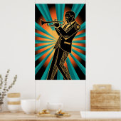 Art Deco Flapper Vrouw Portret Goud Teal Poster (Keuken)