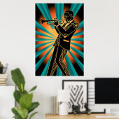 Art Deco Flapper Vrouw Portret Goud Teal Poster (Thuiskantoor)