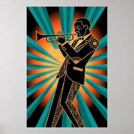 Art Deco Flapper Vrouw Portret Goud Teal Poster